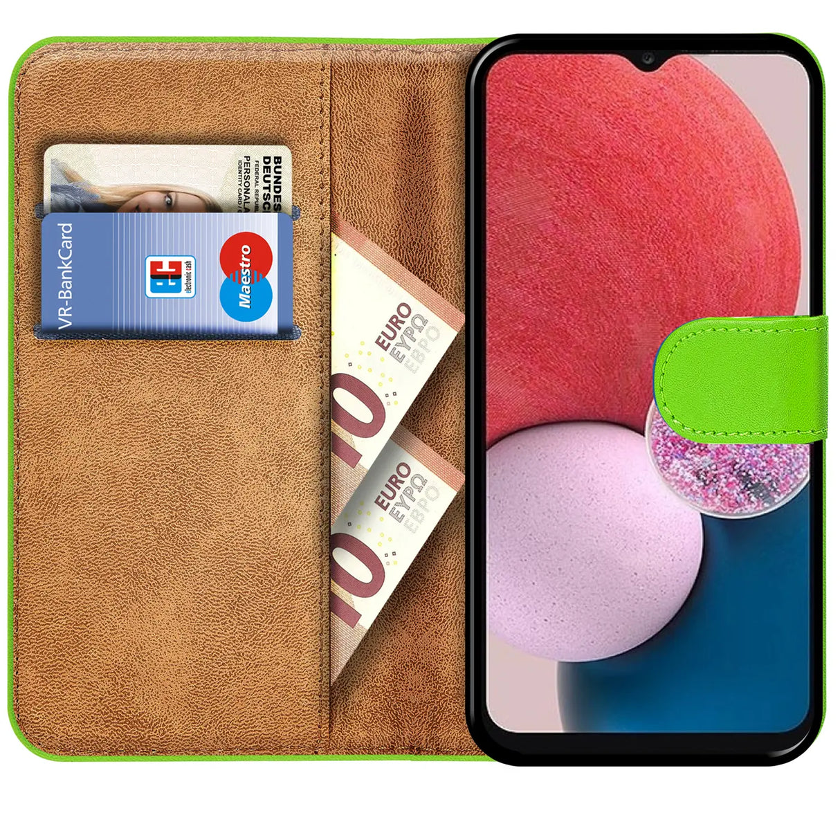 Samsung Galaxy A14 4G / 5G Klapphülle in Grün mit Kartenfächern und Schutz