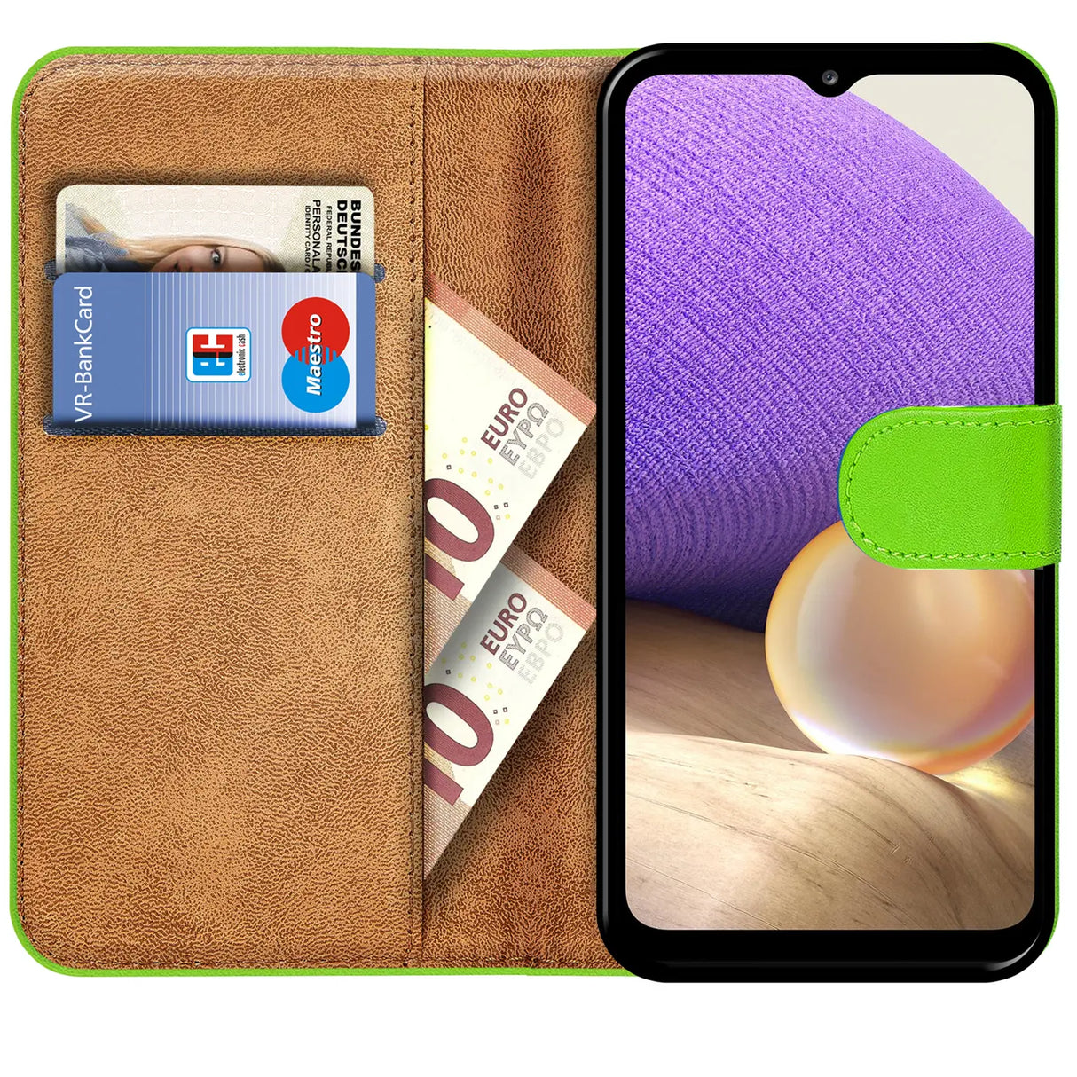 Samsung Galaxy A22 4G / M32 / M22 Klapphülle in Grün mit Kartenfächern und Schutz