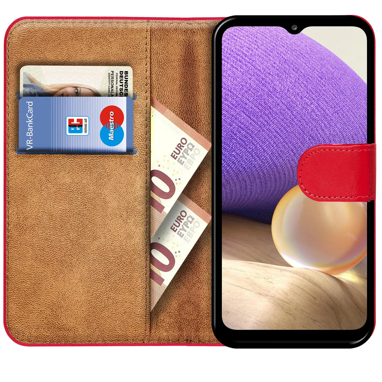 Samsung Galaxy A22 5G Klapphülle in Rot mit Kartenfächern und Schutz