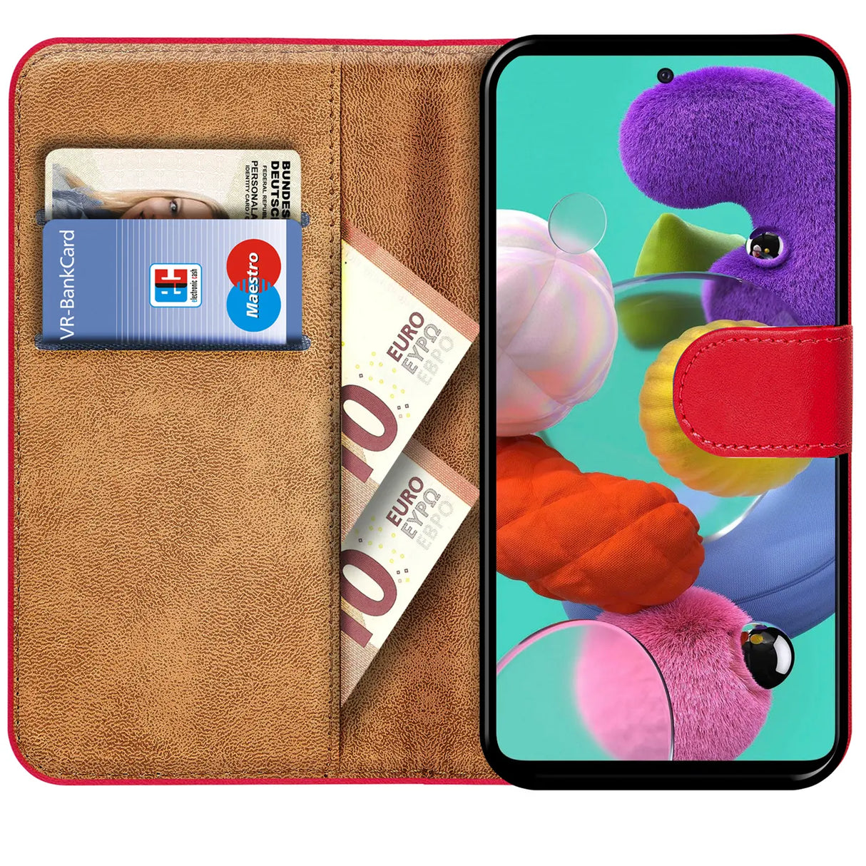 Samsung Galaxy A51 Klapphülle in Rot mit Kartenfächern und Schutz