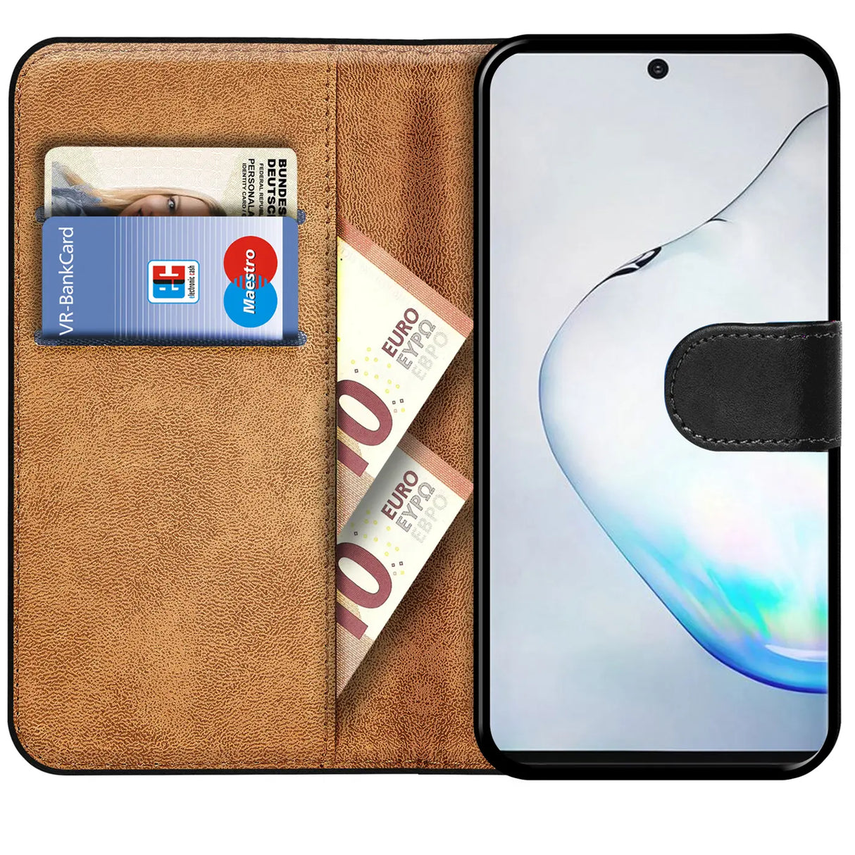 Samsung Galaxy Note 10 Plus Klapphülle in Schwarz mit Kartenfächern und Schutz