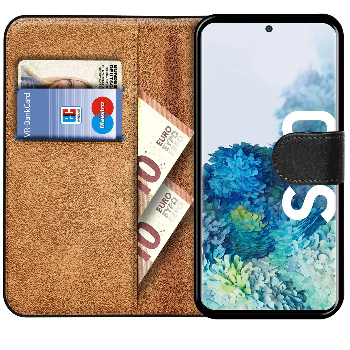 Samsung Galaxy S20 Klapphülle in Schwarz mit Kartenfächern und Schutz