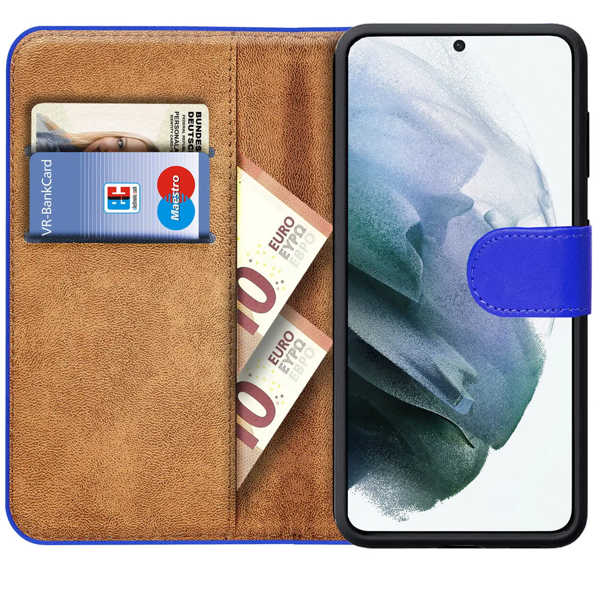 Samsung Galaxy S22 Ultra Klapphülle in Blau mit Kartenfächern und Schutz