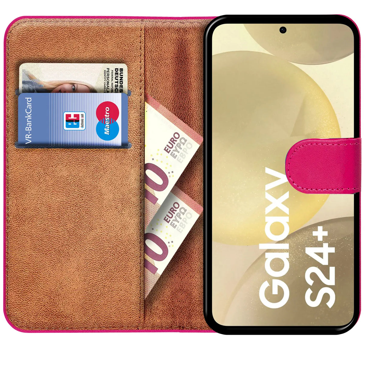 Samsung Galaxy S24 Plus Klapphülle in Pink mit Kartenfächern und Schutz