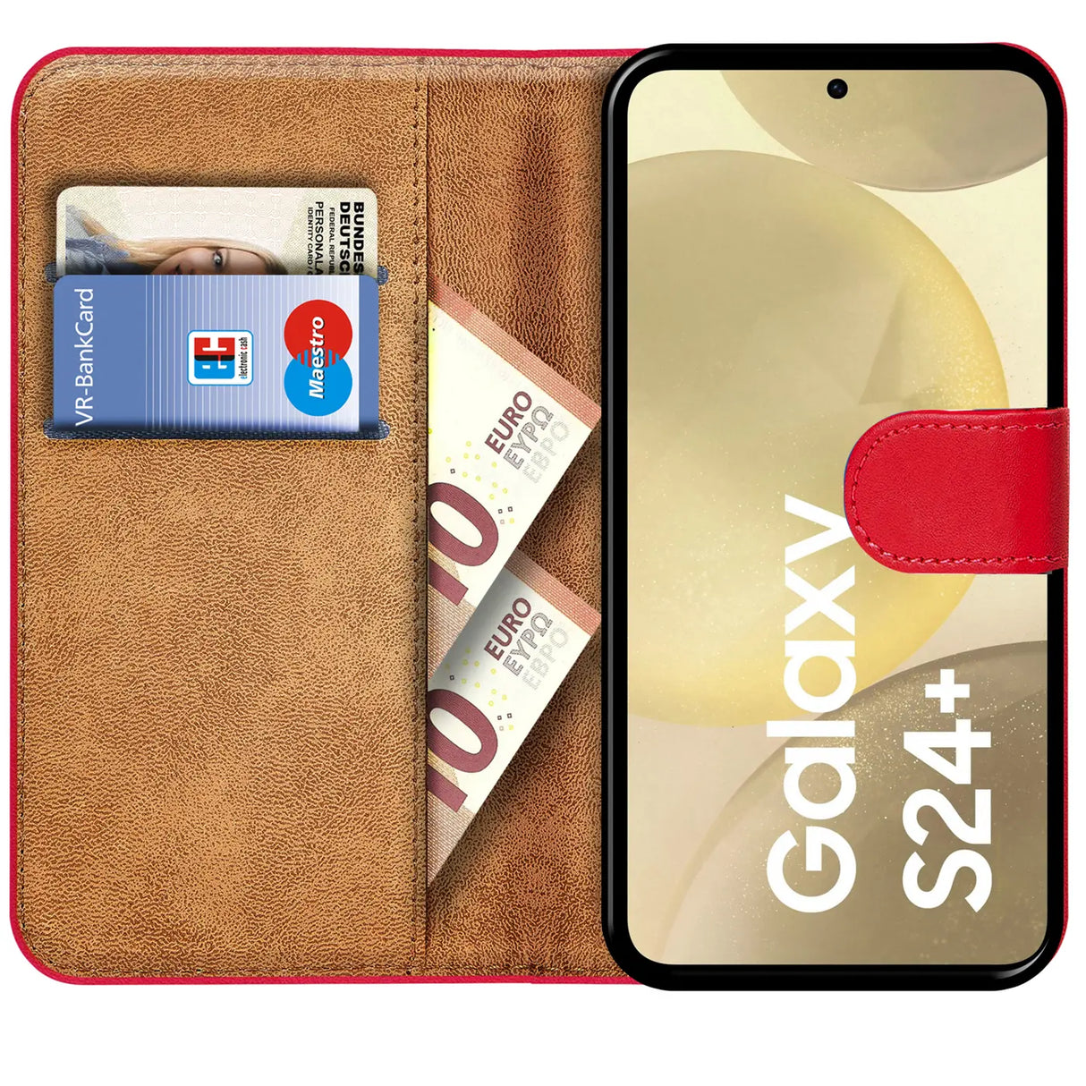 Samsung Galaxy S24 Plus Klapphülle in Rot mit Kartenfächern und Schutz