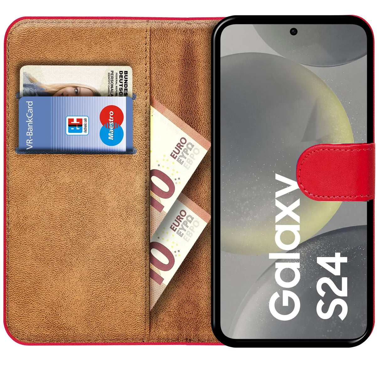 Samsung Galaxy S24 Klapphülle in Rot mit Kartenfächern und Schutz