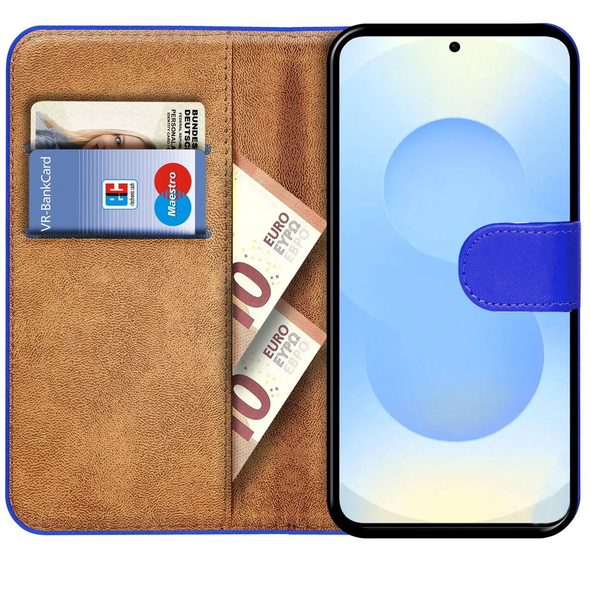 Samsung Galaxy S25+ Klapphülle in Blau mit Kartenfächern und Schutz