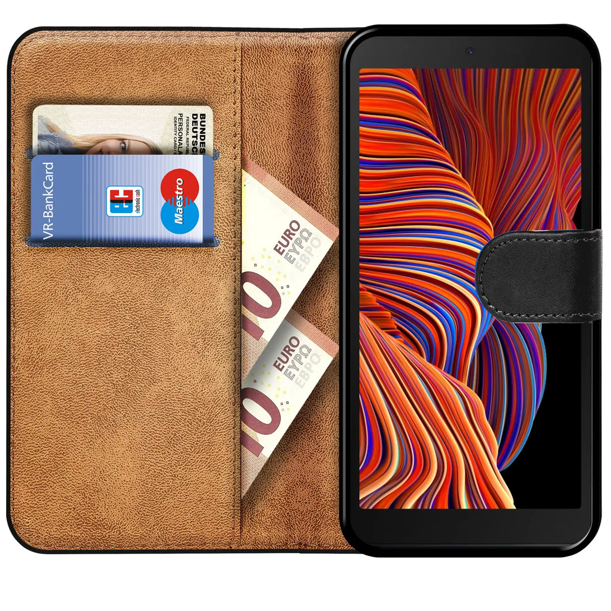 Samsung Galaxy XCover 5 Klapphülle in Schwarz mit Kartenfächern und Schutz
