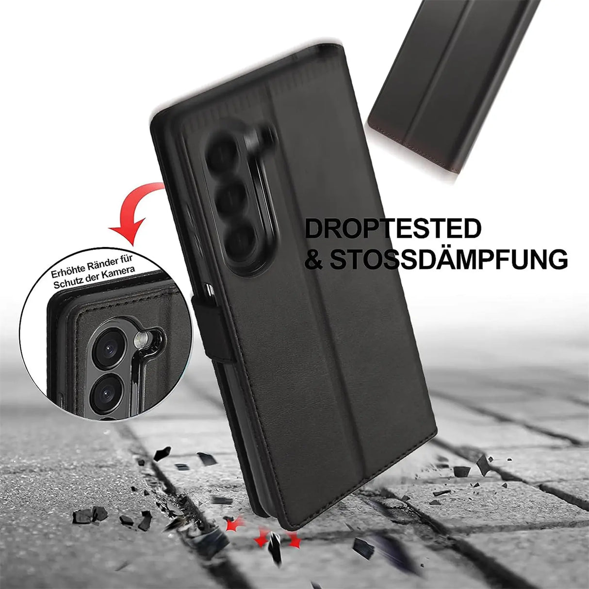 Samsung Galaxy Z FOLD 5 Klapphülle in Schwarz mit Kartenfächern und Schutz