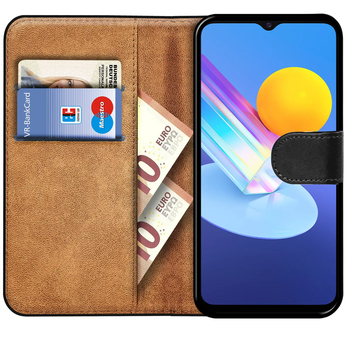 Vivo V21 5G Klapphülle in Schwarz mit Kartenfächern und Schutz