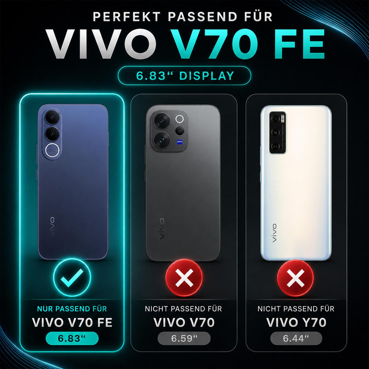 Vivo V70 FE - Klapphülle mit Kartenfächern Schwarz