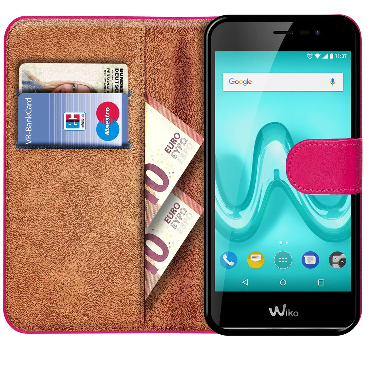 Wiko Tommy Klapphülle in Pink mit Kartenfächern und Schutz