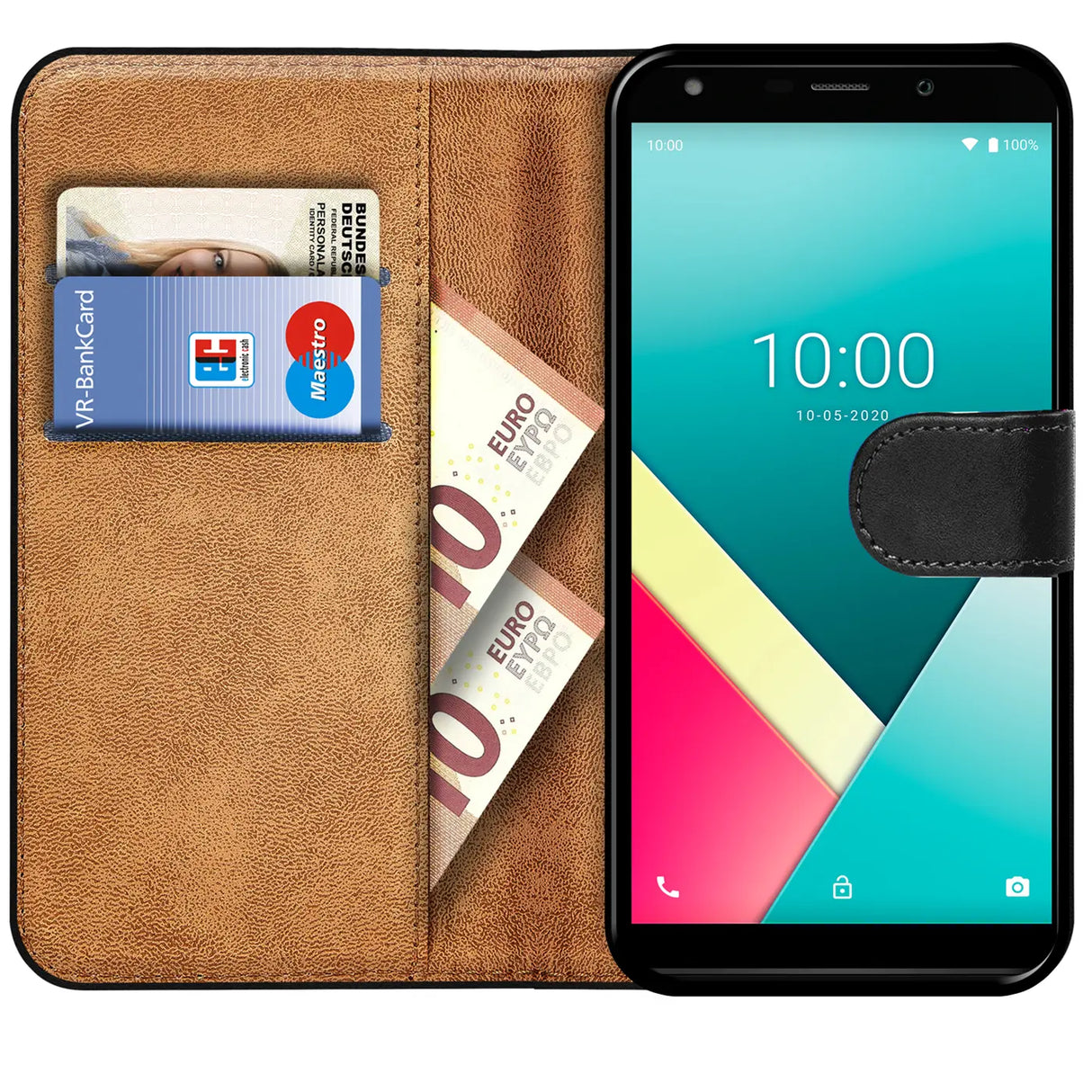 Wiko Y61 Klapphülle in Schwarz mit Kartenfächern und Schutz