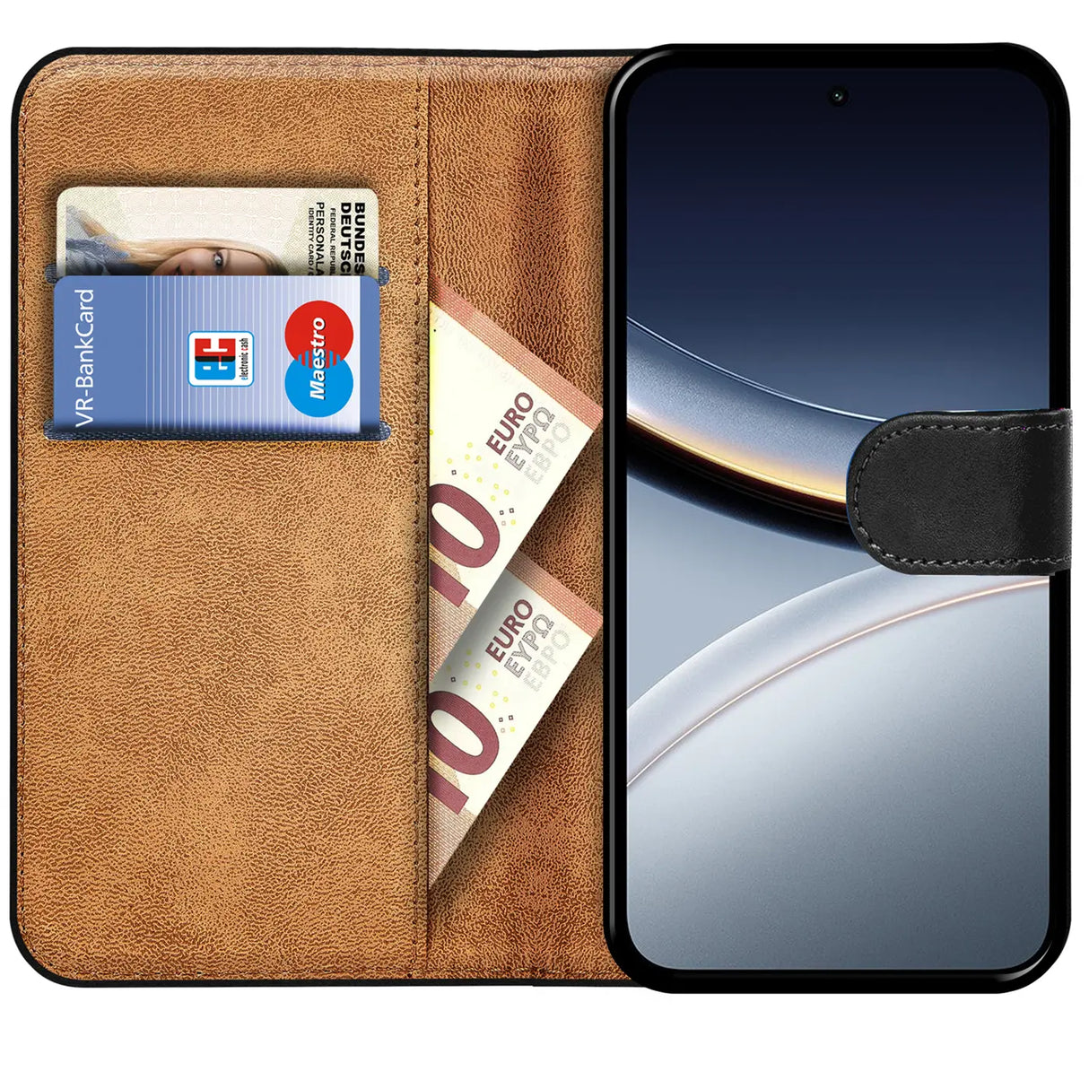 Xiaomi Poco F7 Klapphülle in Schwarz mit Kartenfächern und Schutz