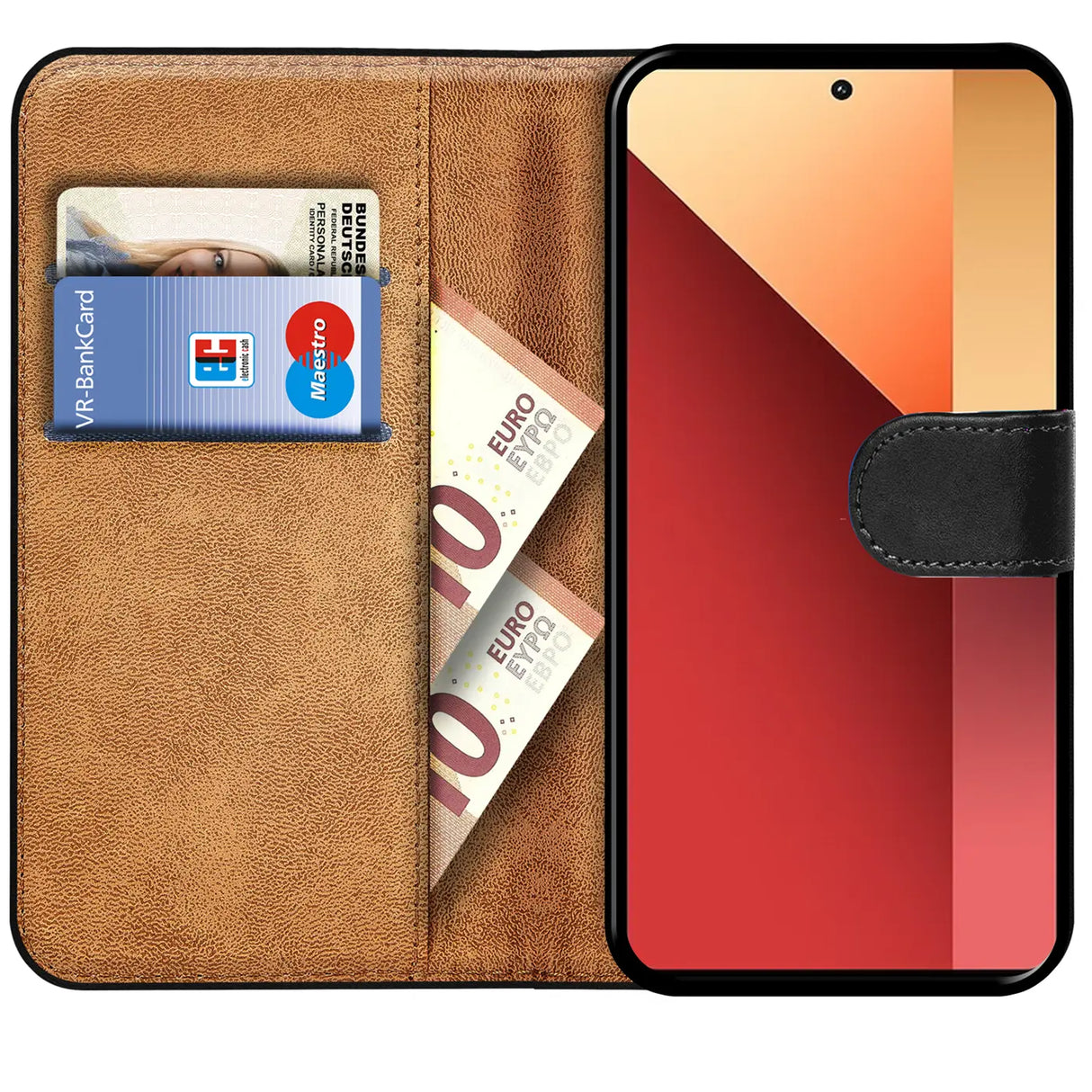 Xiaomi Redmi Note 13 Pro 4G Klapphülle in Schwarz mit Kartenfächern und Schutz