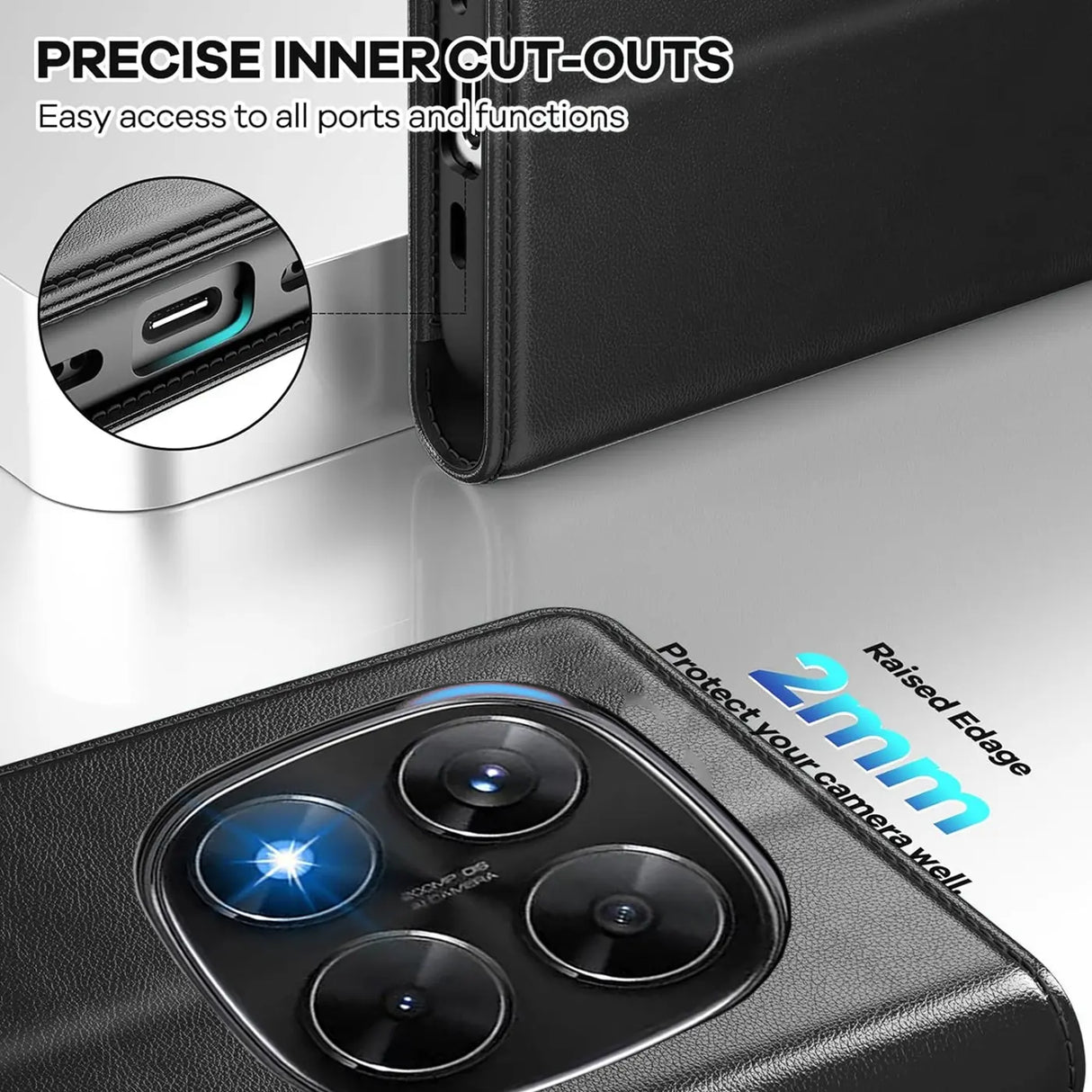 Xiaomi Redmi Note 15 Pro 4G Klapphülle in Schwarz mit Kartenfächern und Schutz