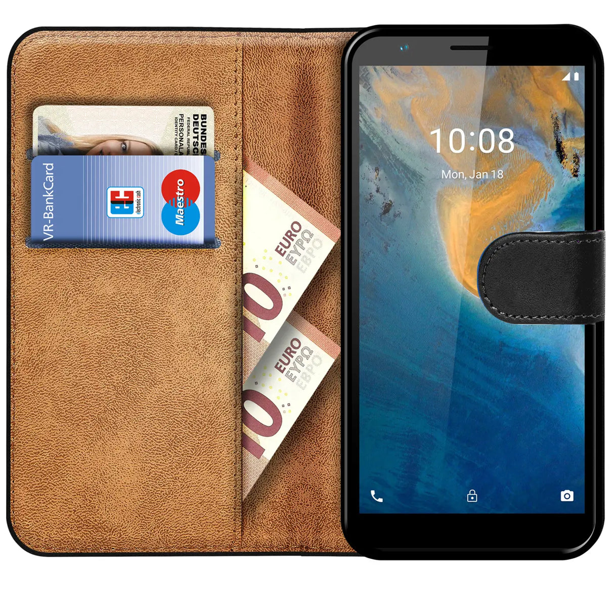 ZTE Blade A31 Lite Klapphülle in Schwarz mit Kartenfächern und Schutz