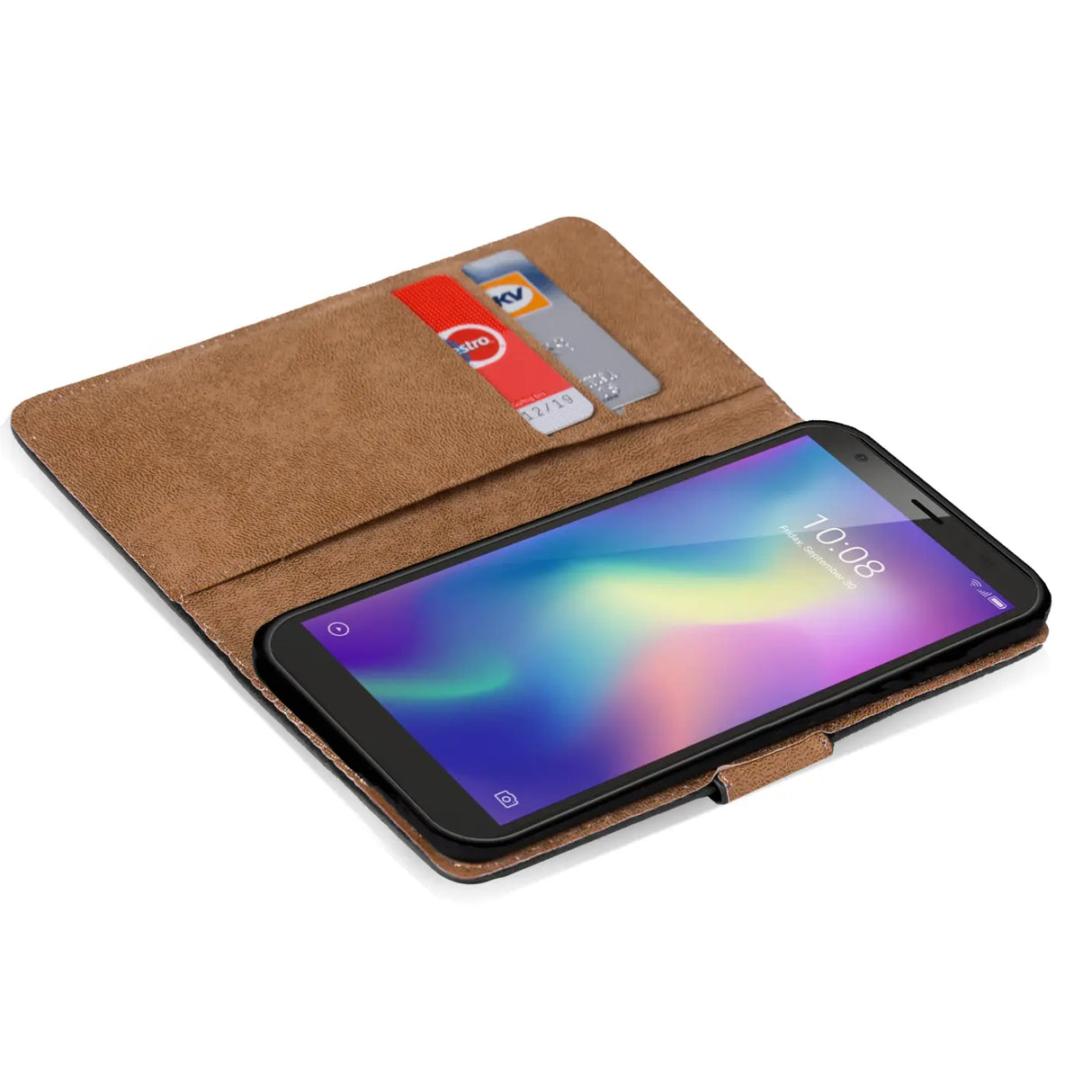 ZTE Blade A5 2019 Klapphülle in Schwarz mit Kartenfächern und Schutz