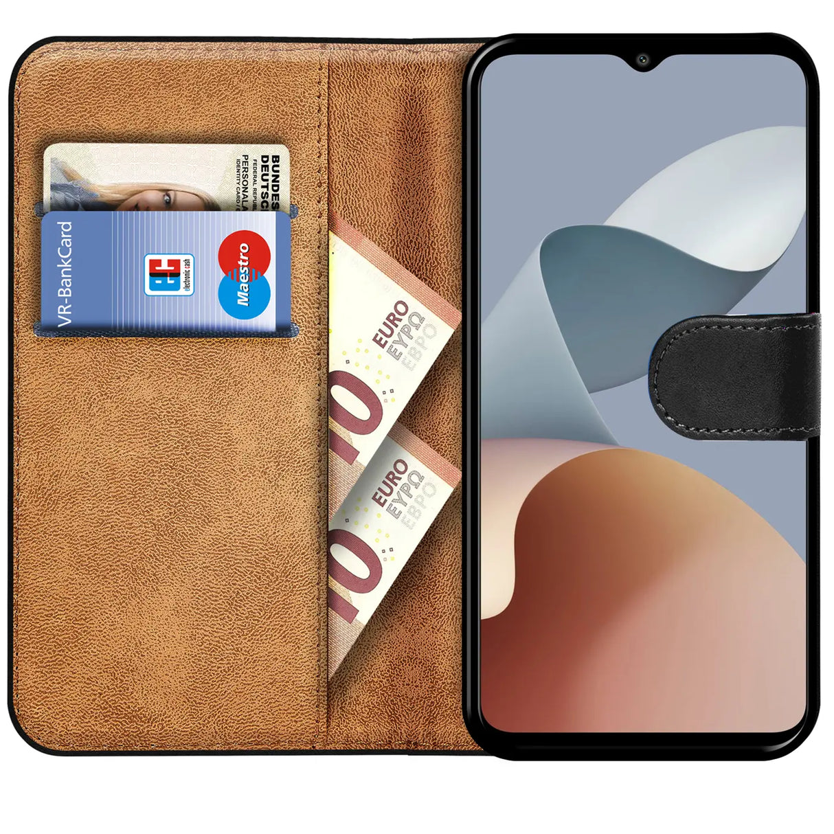 ZTE Blade A73 4G Klapphülle in Schwarz mit Kartenfächern und Schutz