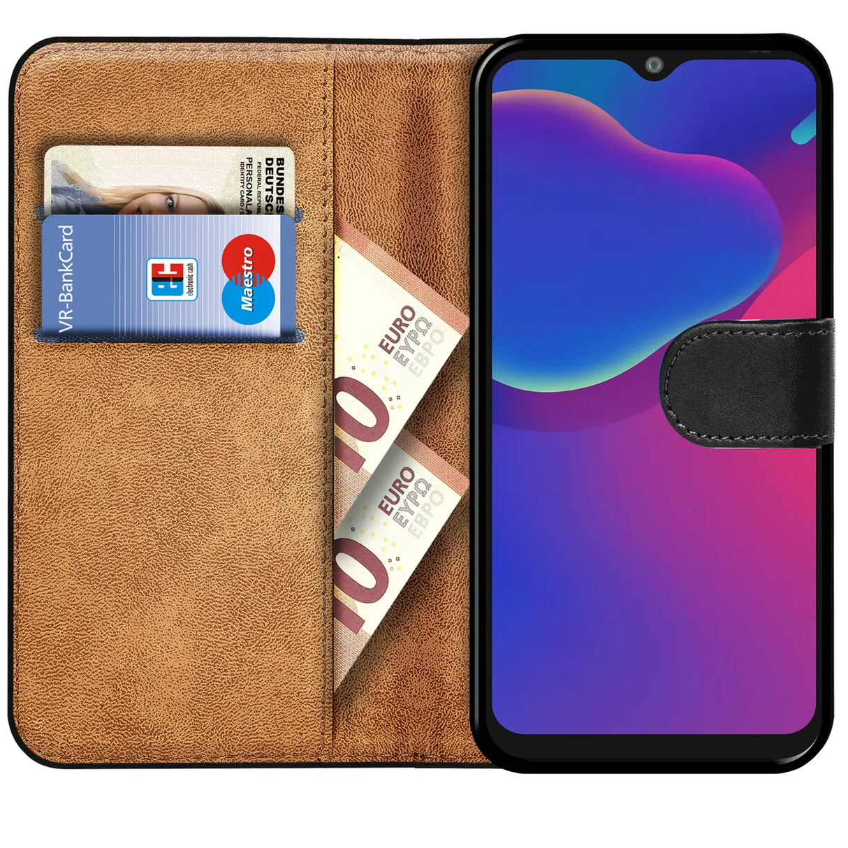 ZTE Blade V2020 Smart Klapphülle in Schwarz mit Kartenfächern und Schutz