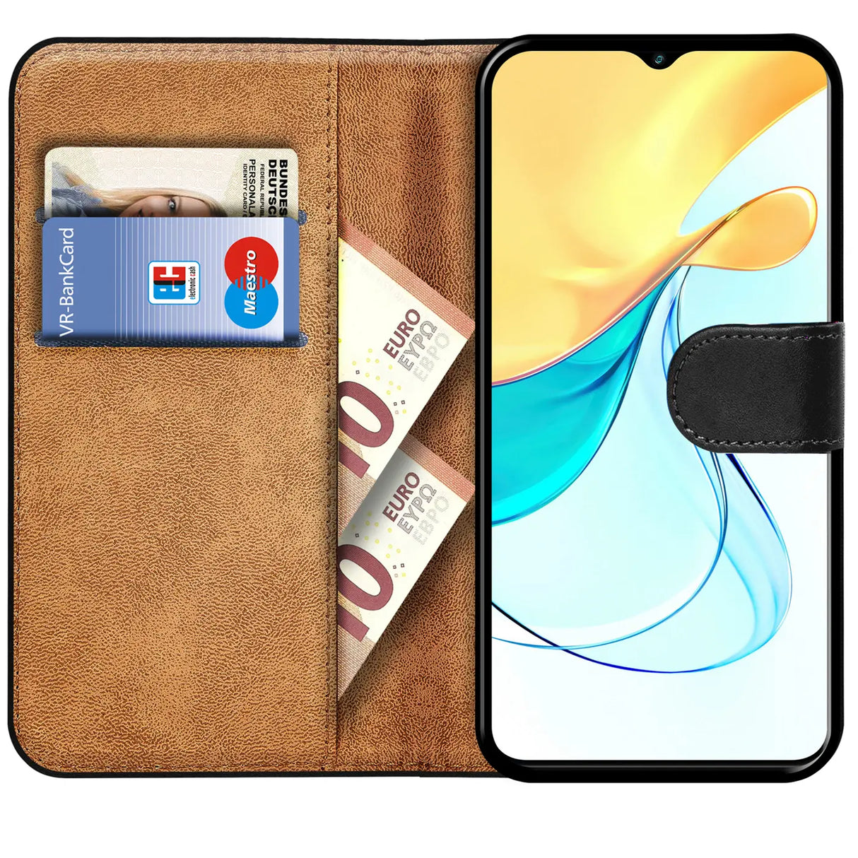 ZTE Blade V50s Klapphülle in Schwarz mit Kartenfächern und Schutz