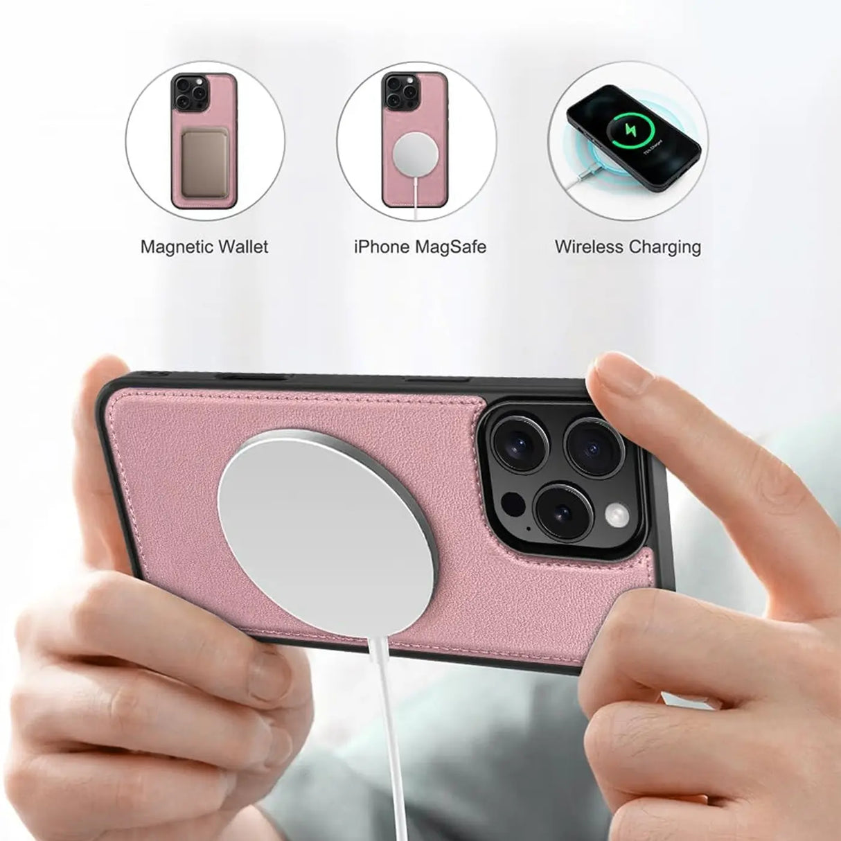 Magnetische 2-in-1 Klapphülle für iPhone 16 Pro Max in Rosegold mit herausnehmbarer Hülle und Kartenfächern