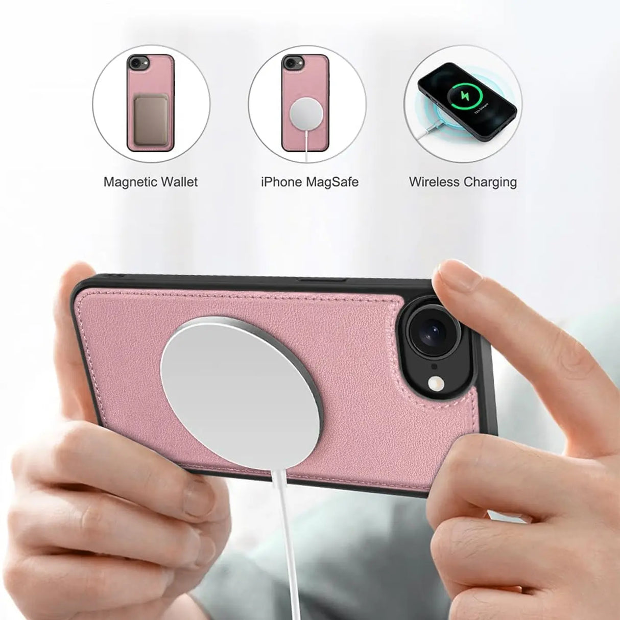 Magnetische 2-in-1 Klapphülle für iPhone 16e in Rosegold mit herausnehmbarer Hülle und Kartenfächern