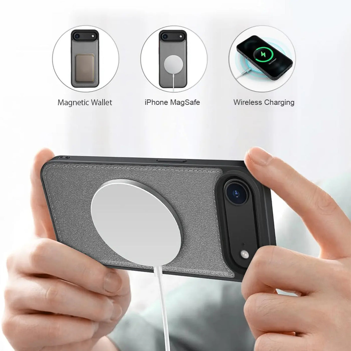 Magnetische 2-in-1 Klapphülle für iPhone 17 Air in Grau mit herausnehmbarer Hülle und Kartenfächern