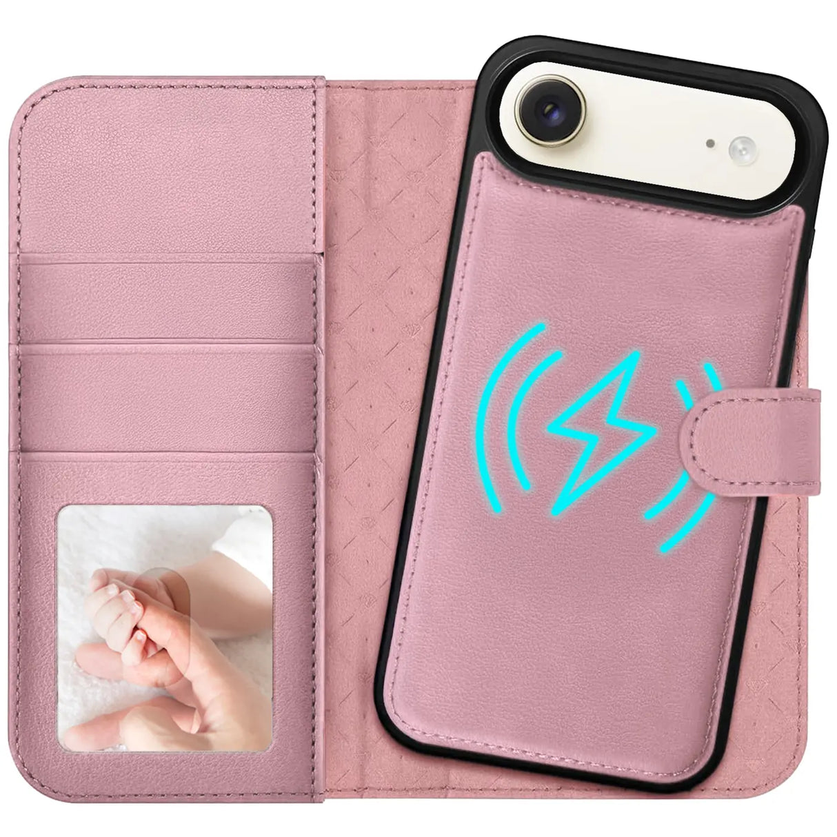 Magnetische 2-in-1 Klapphülle für iPhone 17 Air in Rosegold mit herausnehmbarer Hülle und Kartenfächern