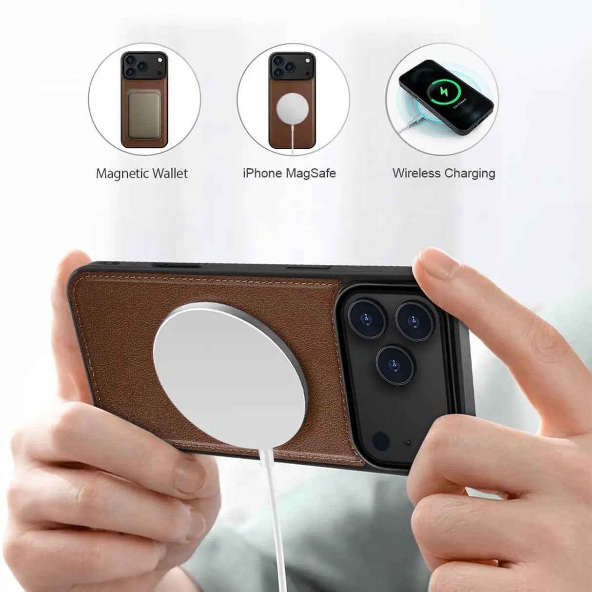 Magnetische 2-in-1 Klapphülle für iPhone 17 Pro Max in Braun mit herausnehmbarer Hülle und Kartenfächern