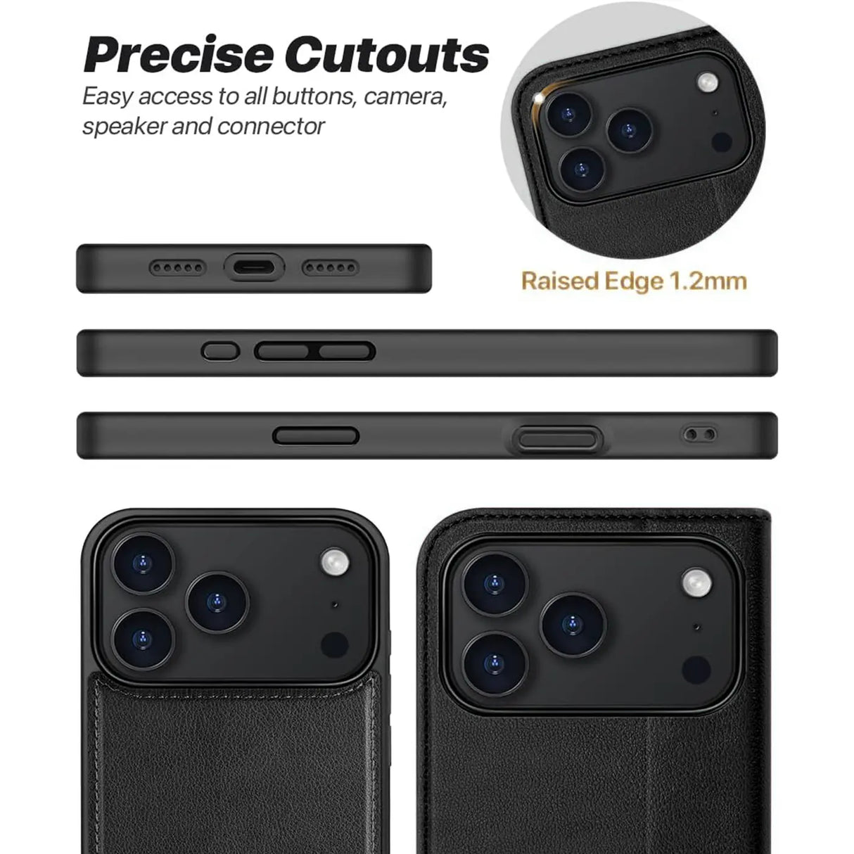 Magnetische 2-in-1 Klapphülle für iPhone 17 Pro in Schwarz mit herausnehmbarer Hülle und Kartenfächern