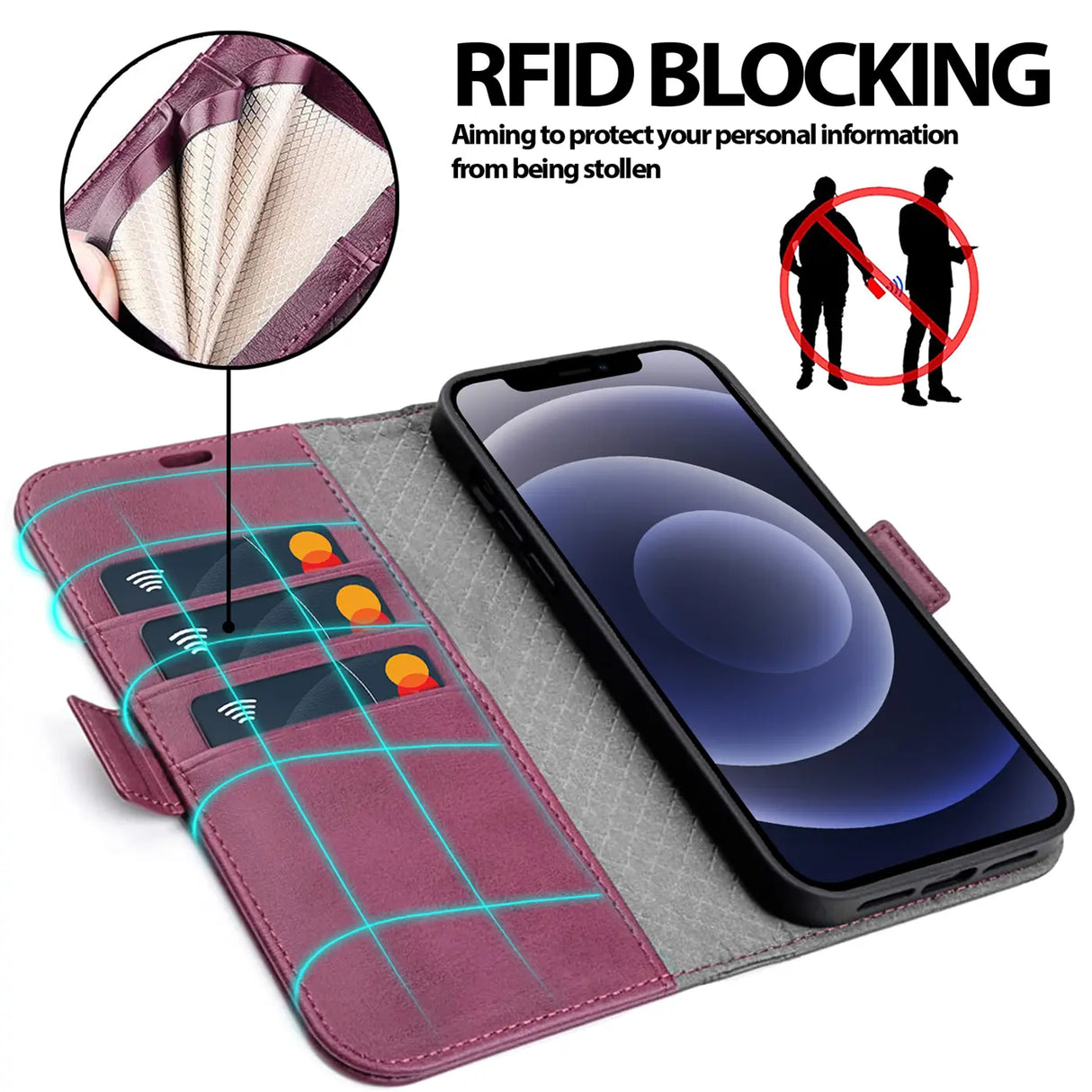iPhone 12 Mini Klapphülle im Lederlook mit RFID Block in Lila