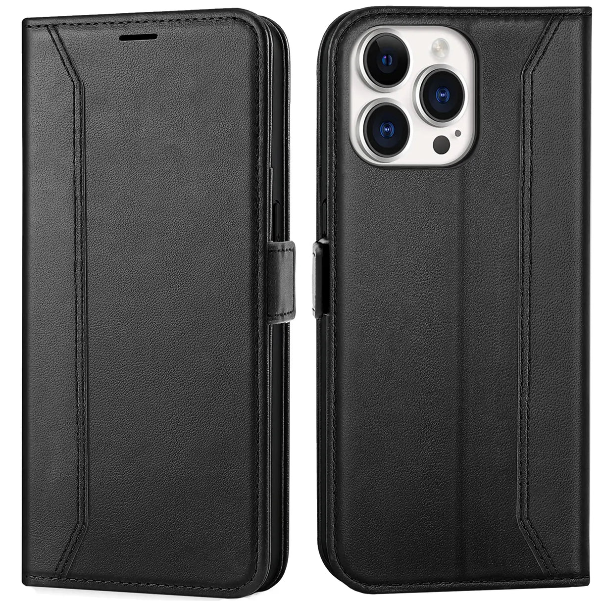 iPhone 15 Pro Max Klapphülle im Lederlook mit RFID Block in Schwarz