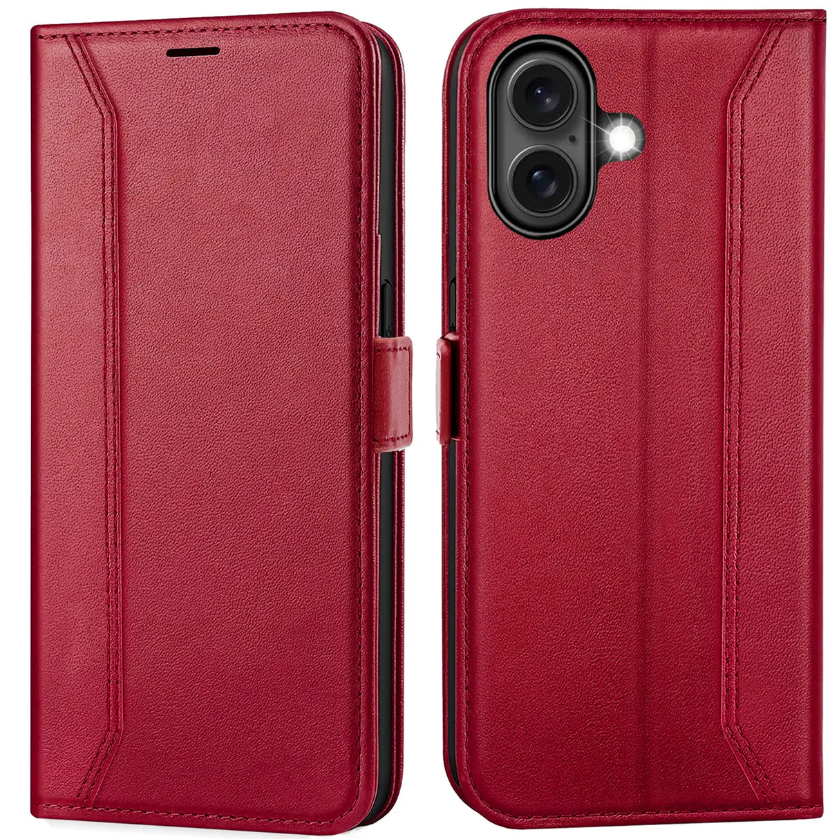 iPhone 16 Plus Klapphülle im Lederlook mit RFID Block in Rot