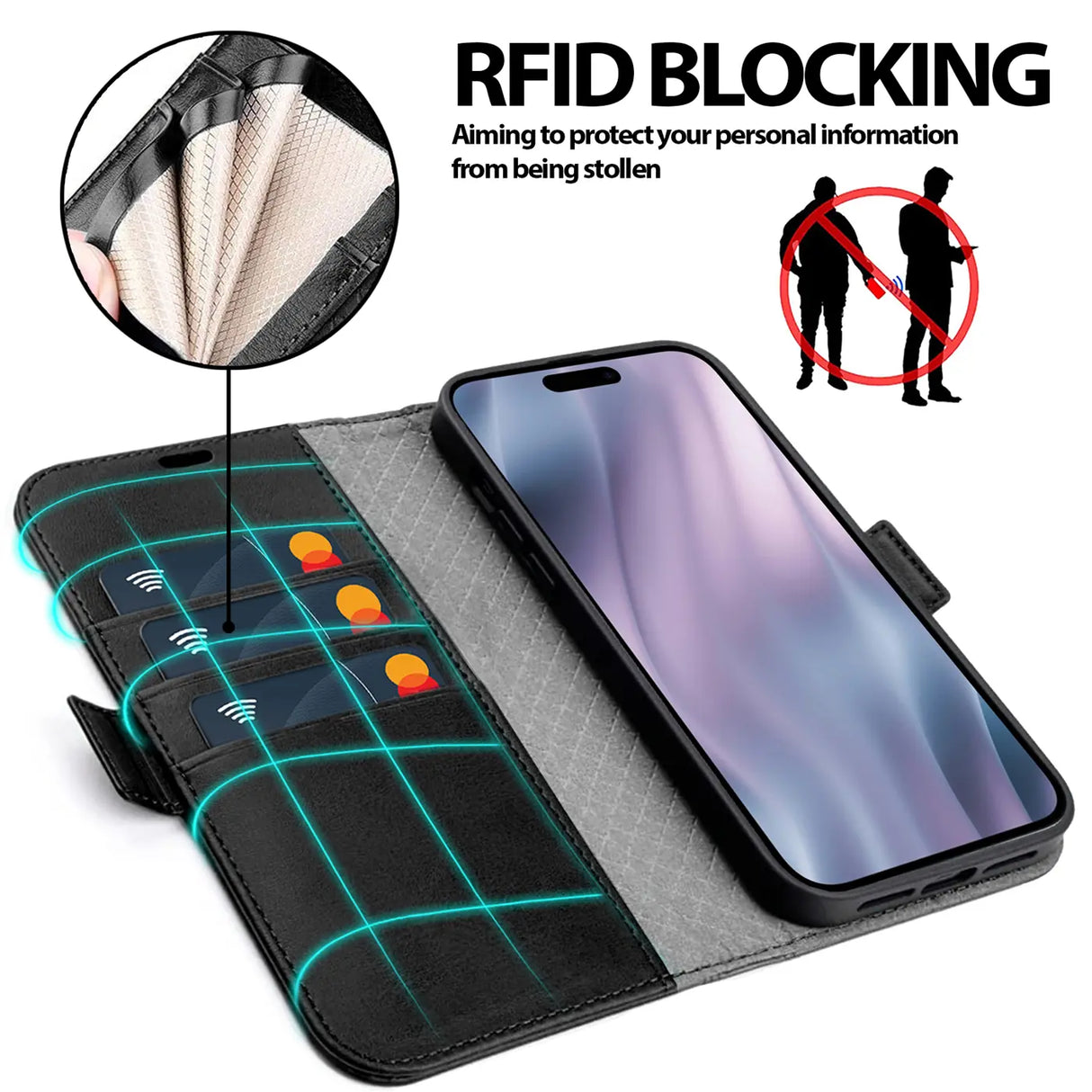 Apple iPhone 17 Air Klapphülle im Lederlook mit RFID Block in Schwarz