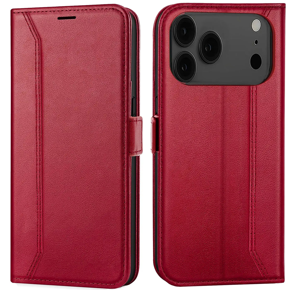 Apple iPhone 17 Pro Klapphülle im Lederlook mit RFID Block in Rot