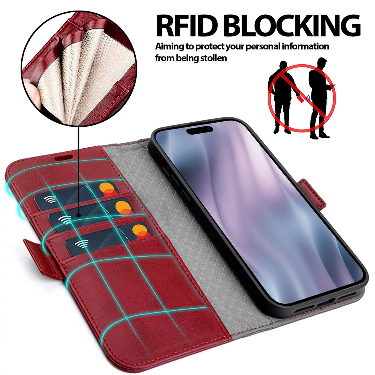 Apple iPhone 17 Pro Klapphülle im Lederlook mit RFID Block in Rot