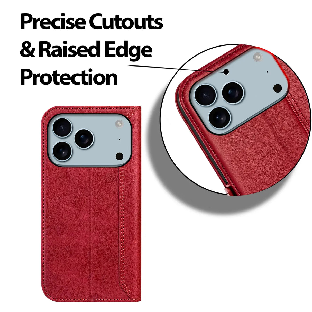 Apple iPhone 17 Pro Klapphülle im Lederlook mit RFID Block in Rot