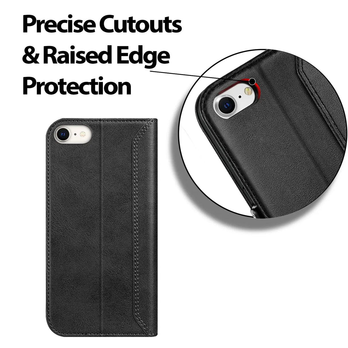 iPhone 7 / 8 / SE 2 / SE 3 Klapphülle im Lederlook mit RFID Block in Schwarz