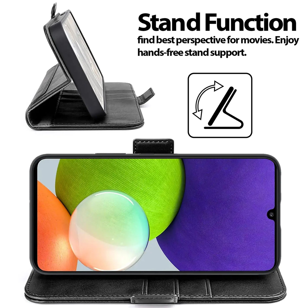 Samsung Galaxy A22 5G Klapphülle im Lederlook mit RFID Block in Schwarz