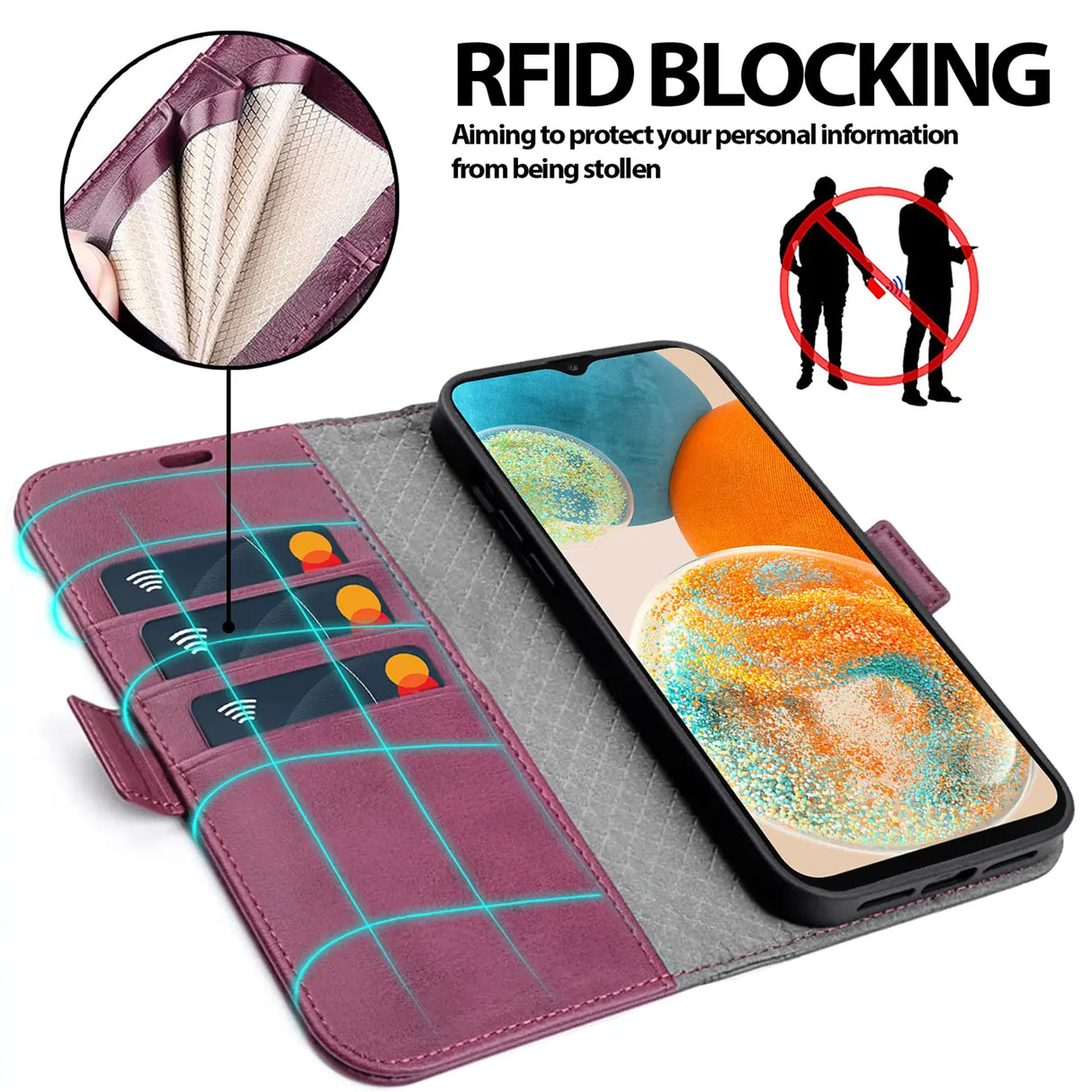 Samsung Galaxy A23 5G Klapphülle im Lederlook mit RFID Block in Lila