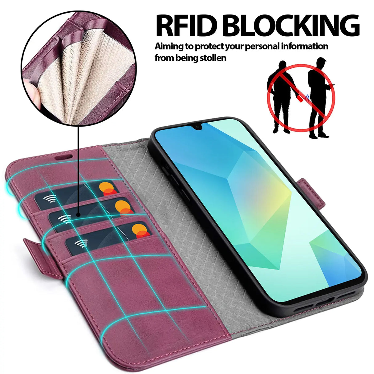 Samsung Galaxy A27 5G Klapphülle im Lederlook mit RFID Block in Lila