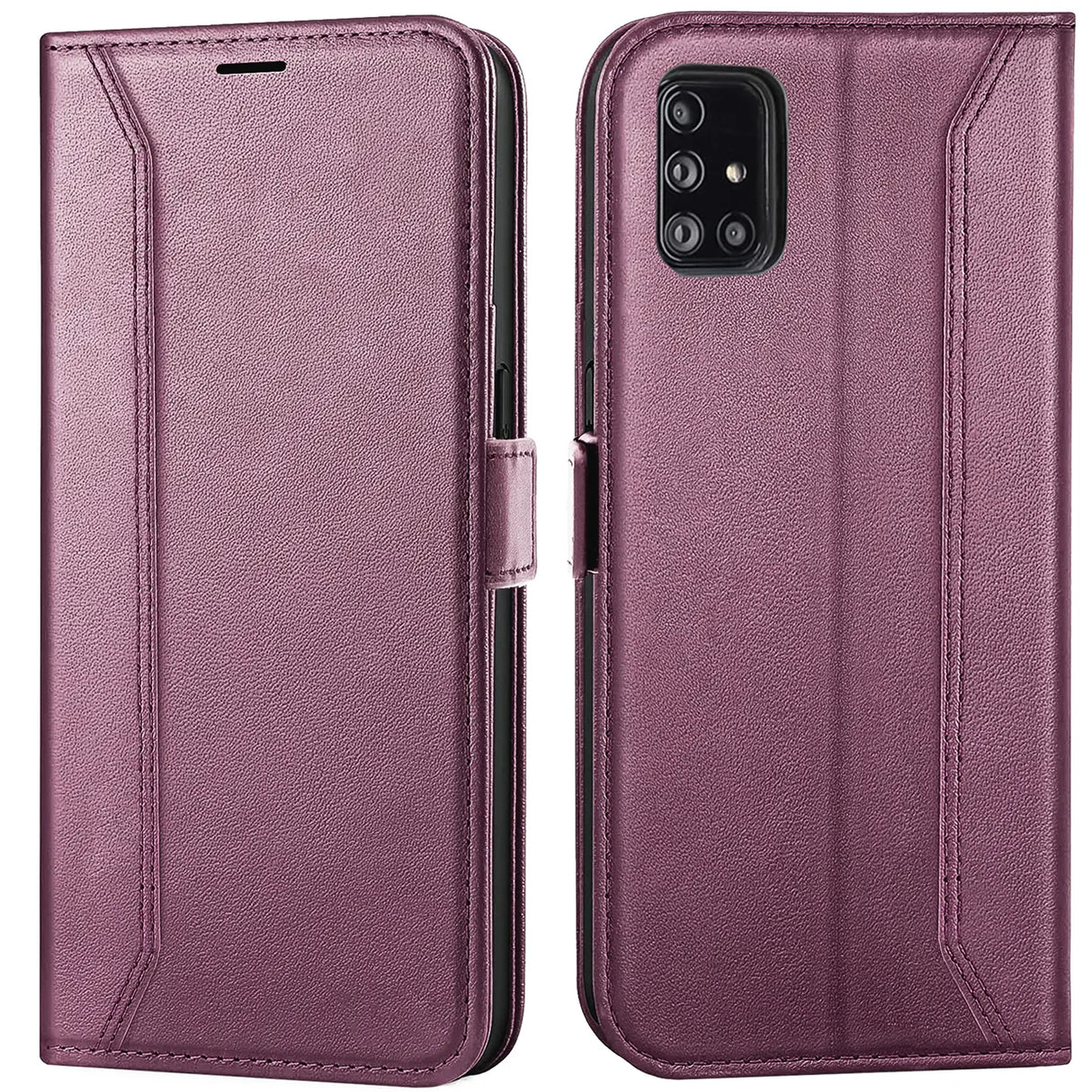 Samsung Galaxy A51 Klapphülle im Lederlook mit RFID Block in Lila