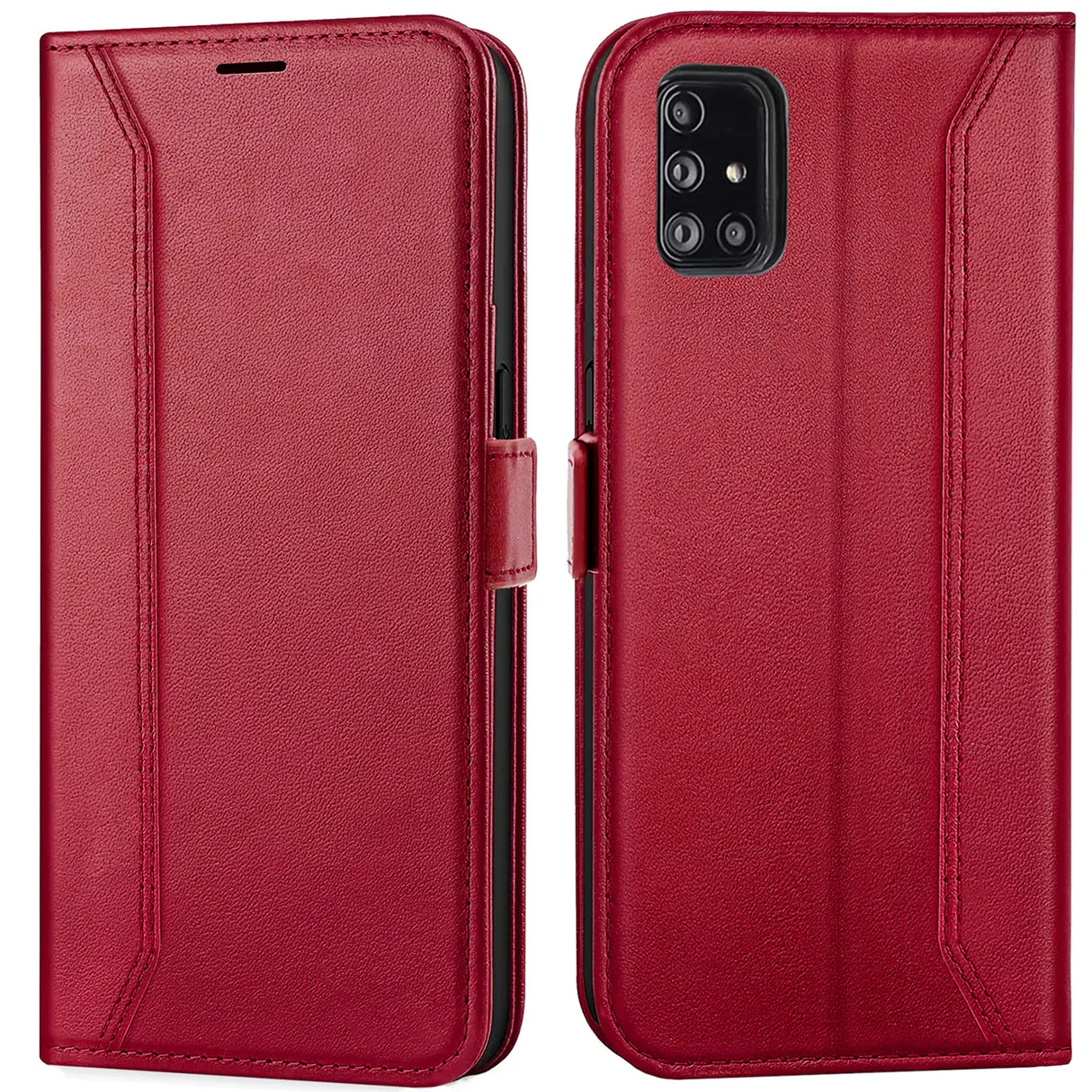 Samsung Galaxy A51 Klapphülle im Lederlook mit RFID Block in Rot