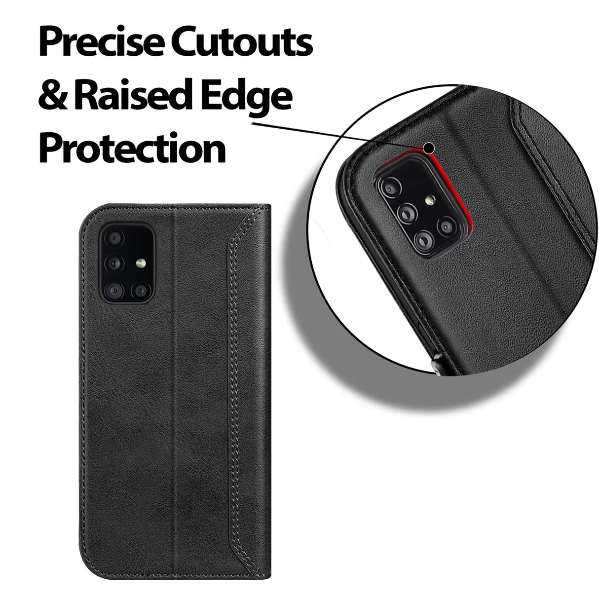 Samsung Galaxy A51 Klapphülle im Lederlook mit RFID Block in Schwarz