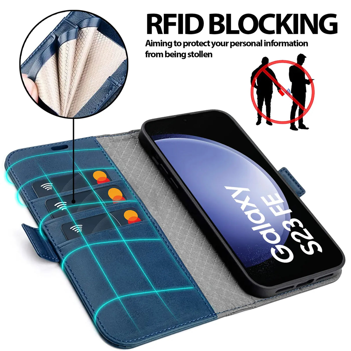 Samsung Galaxy S23 FE Klapphülle im Lederlook mit RFID Block in Blau