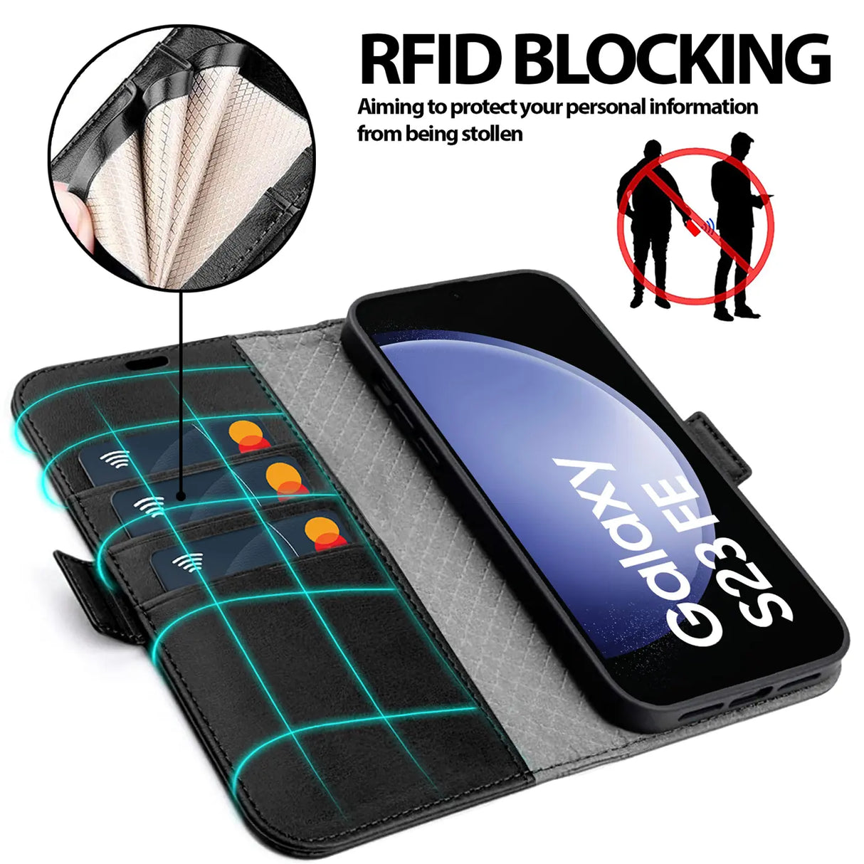 Samsung Galaxy S23 FE Klapphülle im Lederlook mit RFID Block in Schwarz