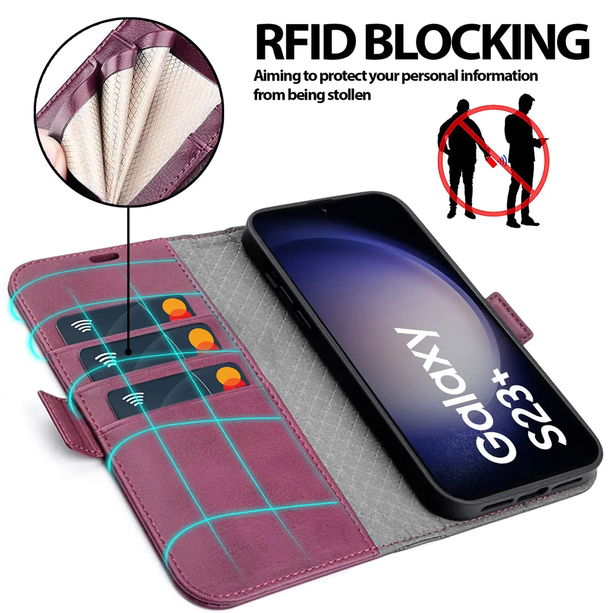 Samsung Galaxy S23 Plus Klapphülle im Lederlook mit RFID Block in Lila