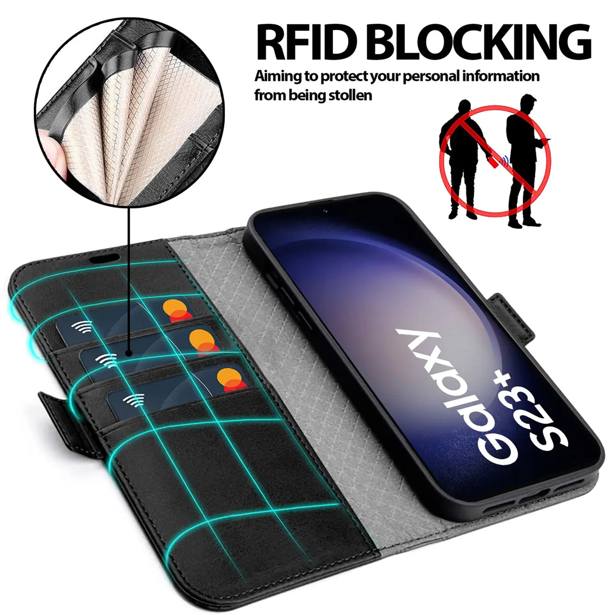 Samsung Galaxy S23 Plus Klapphülle im Lederlook mit RFID Block in Schwarz