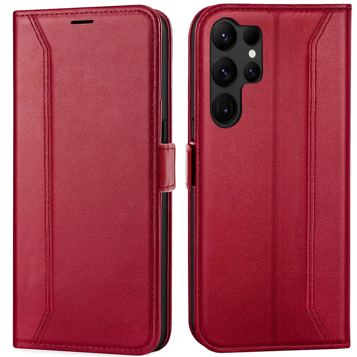 Samsung Galaxy S23 Ultra Klapphülle im Lederlook mit RFID Block in Rot